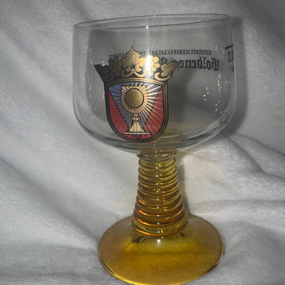 Vintage German RoemerWine Glass W/Amber Beehive Stem&Goldenes Rheinhessen Crest